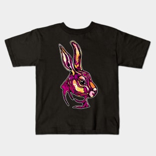 Pink rabbit with psychedelic colors, magenta bunny face Kids T-Shirt